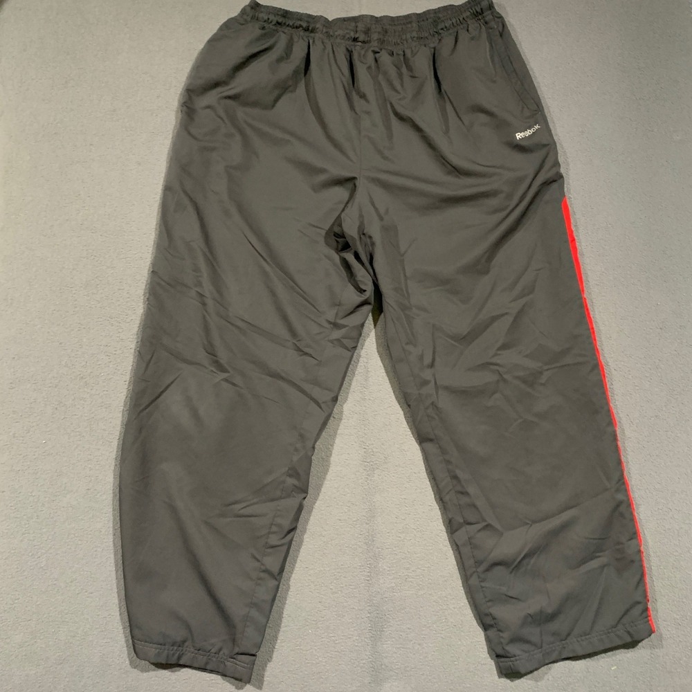 Reebok Track Pants‎ Mens XXL Gray Red Stripe Mesh Lined Windbreaker Activewear